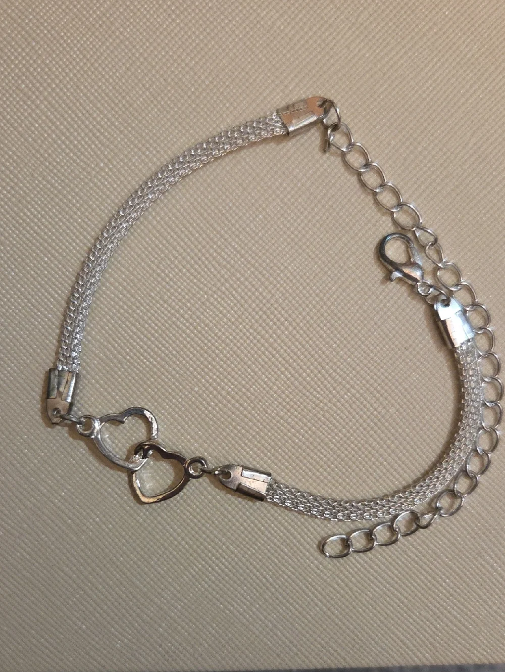 Silver Tone Double Heart Chain Bracelet With Extender 7in - Women Jewelry